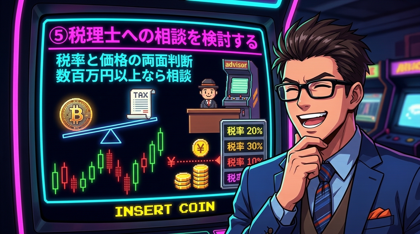 含み益、放置してない?について税率と価格の両面判断や数百万円以上なら相談などの要素を描いたイラスト
