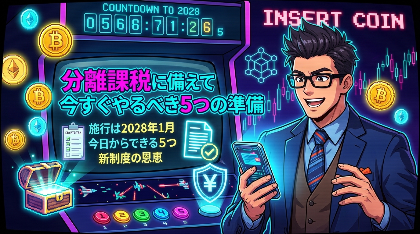 2028年、準備した人だけが得をするについて施行は2028年1月や今日からできる5つや新制度の恩恵などの要素を描いたイラスト