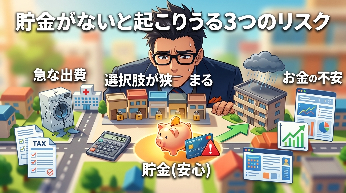 備えは、今からについて急な出費や選択肢が狭まるやお金の不安などの要素を描いたイラスト