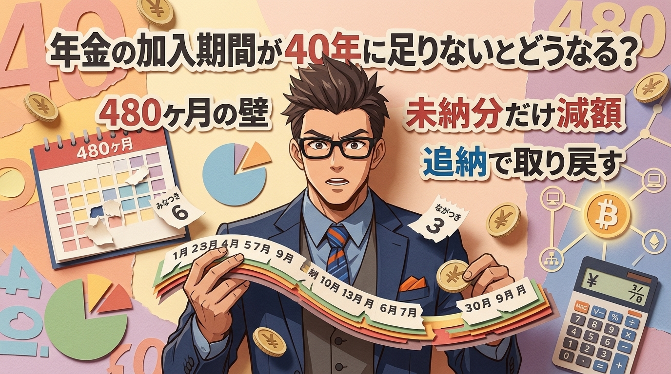 足りなくても、ゼロじゃないについて480ヶ月の壁や未納分だけ減額や追納で取り戻すなどの要素を描いたイラスト