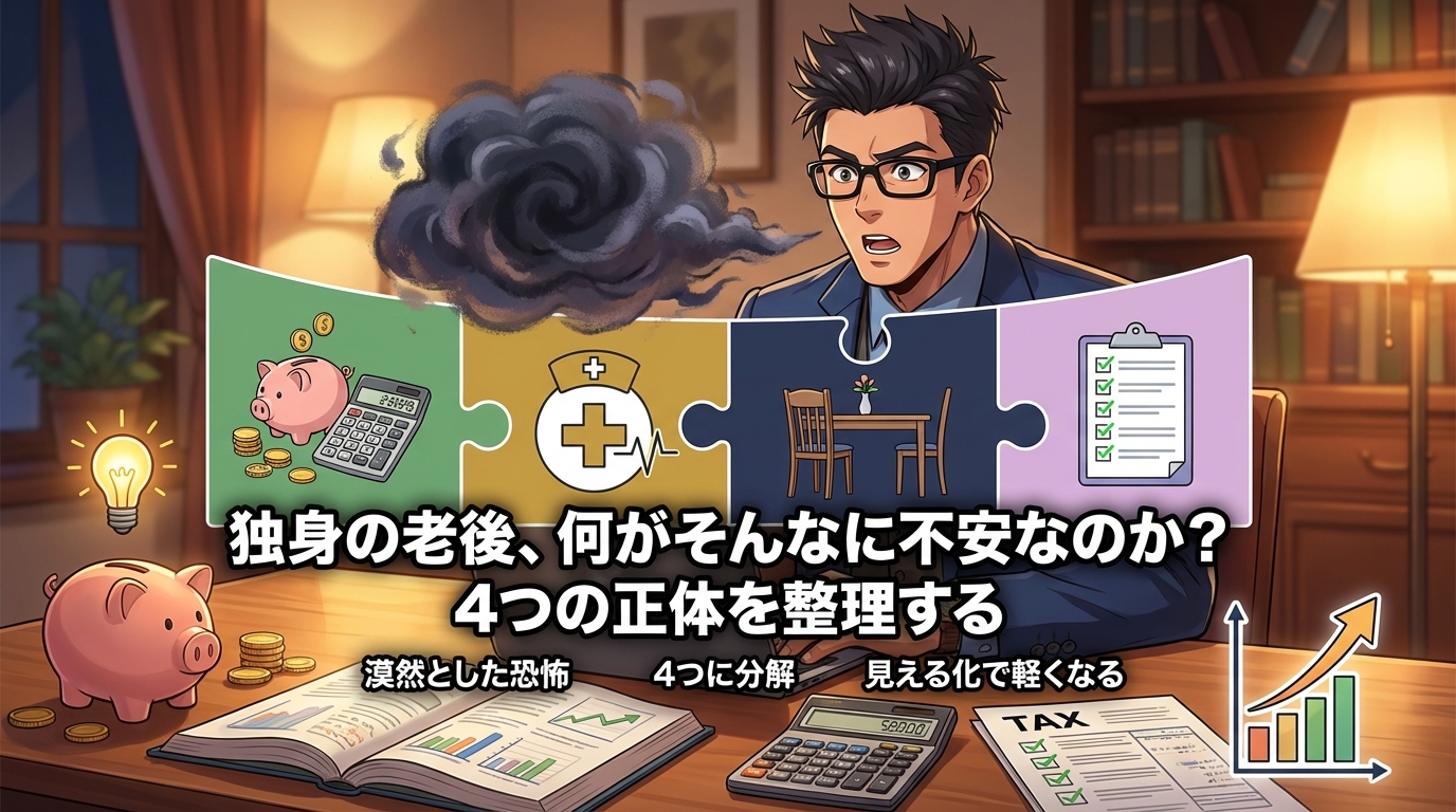 不安の正体、見えてますか?について漠然とした恐怖や4つに分解や見える化で軽くなるなどの要素を描いたイラスト