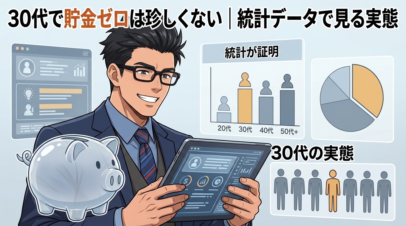 あなただけじゃない、その現実について統計が証明や30代の実態などの要素を描いたイラスト