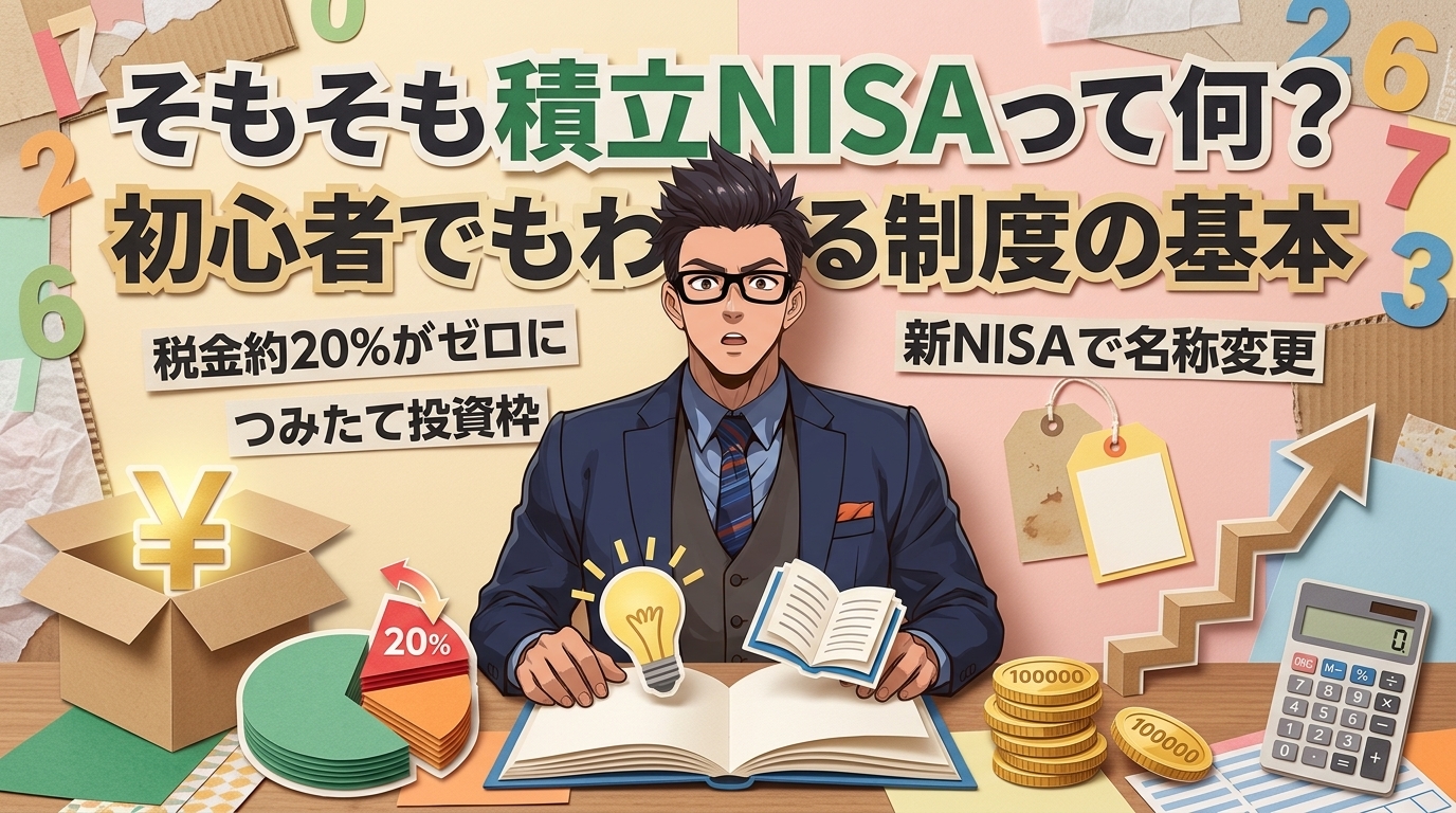 利益まるごと受け取れる「お得な箱」の正体について税金約20%がゼロにや新NISAで名称変更やつみたて投資枠などの要素を描いたイラスト