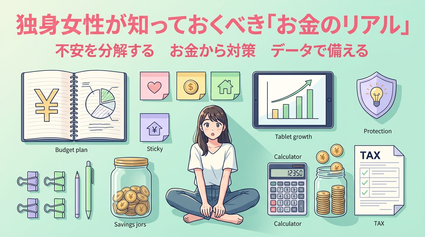 知ることが、最大の防御になるについて不安を分解するやお金から対策やデータで備えるなどの要素を描いたイラスト