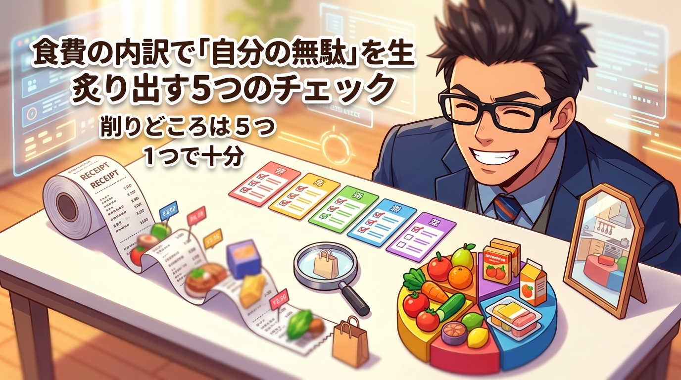 ムダの正体について削りどころは5つや1つで十分などの要素を描いたイラスト