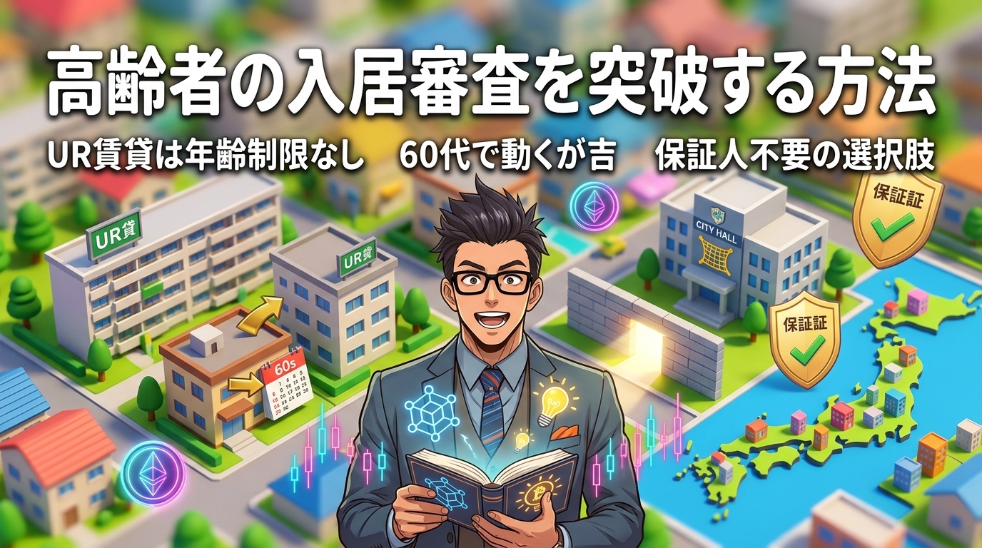 借りられないは思い込みだったについてUR賃貸は年齢制限なしや60代で動くが吉や保証人不要の選択肢などの要素を描いたイラスト