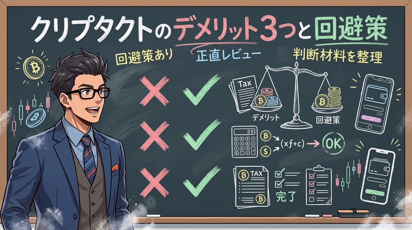 デメリットを知れば怖くないについて回避策ありや正直レビューや判断材料を整理などの要素を描いたイラスト