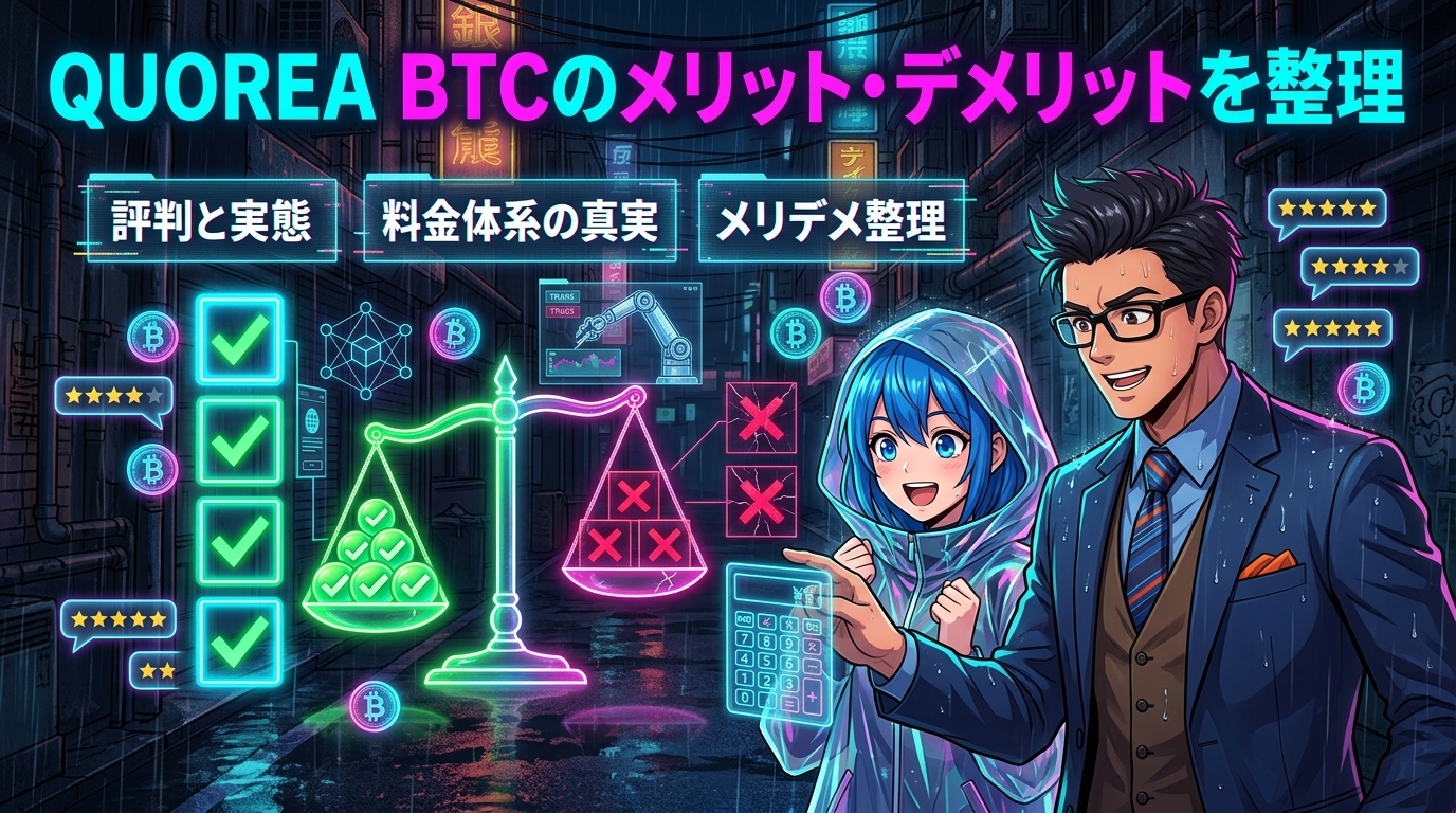 自動売買の光と影、知ってから選ぼうについて評判と実態や料金体系の真実やメリデメ整理などの要素を描いたイラスト