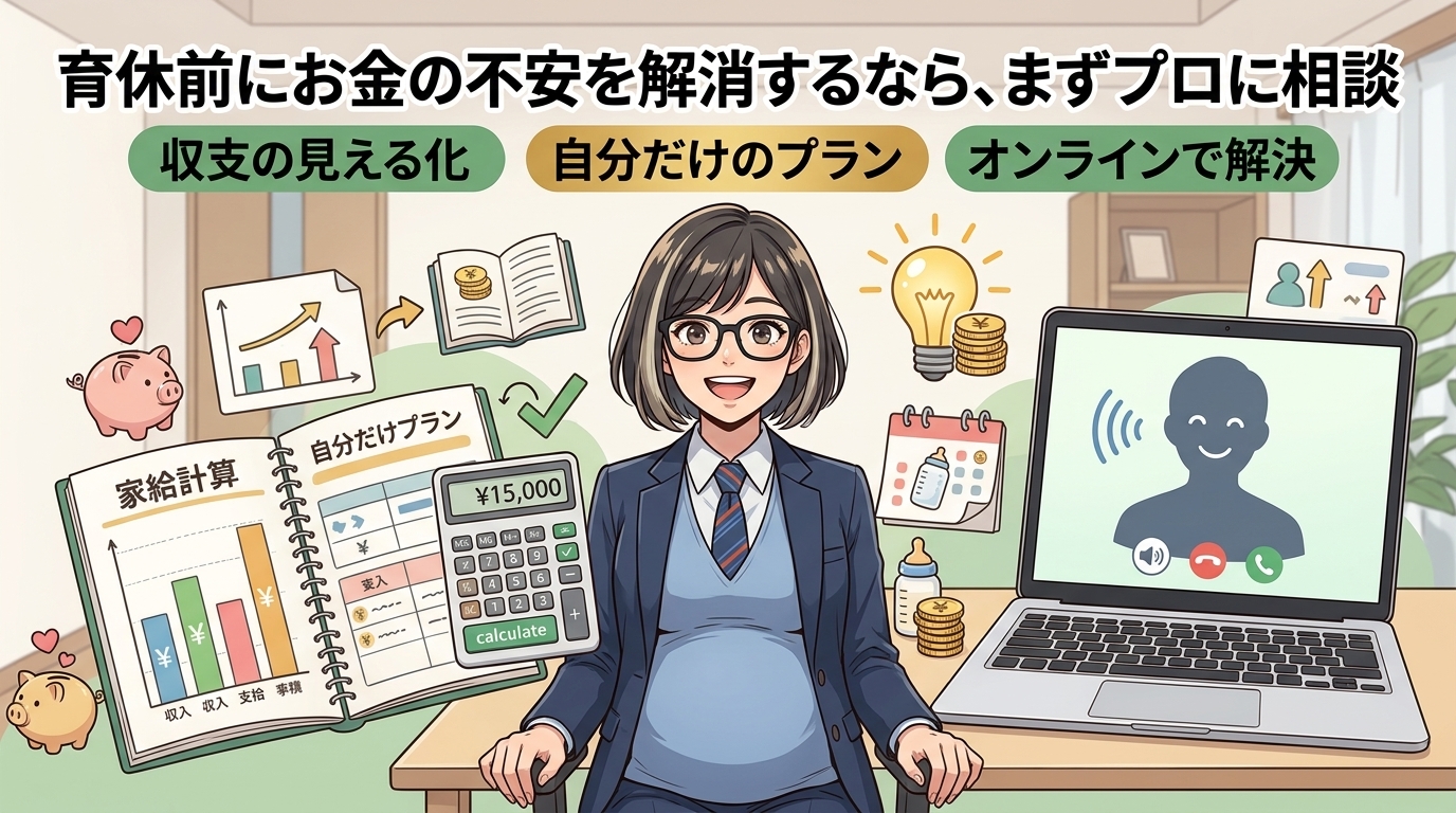 数字が見えれば不安は消えるについて収支の見える化や自分だけのプランやオンラインで解決などの要素を描いたイラスト