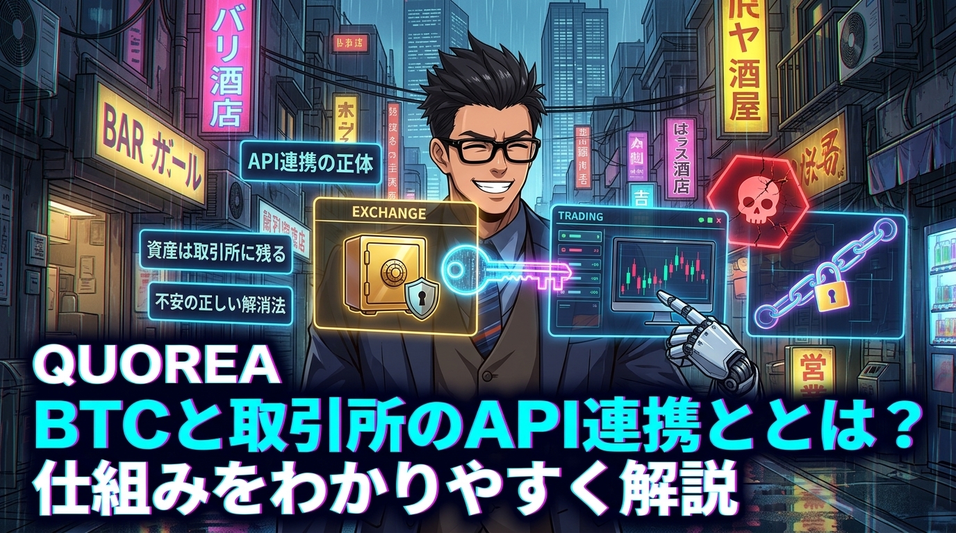あなたの資産、預けてないって知ってた?についてAPI連携の正体や資産は取引所に残るや不安の正しい解消法などの要素を描いたイラスト