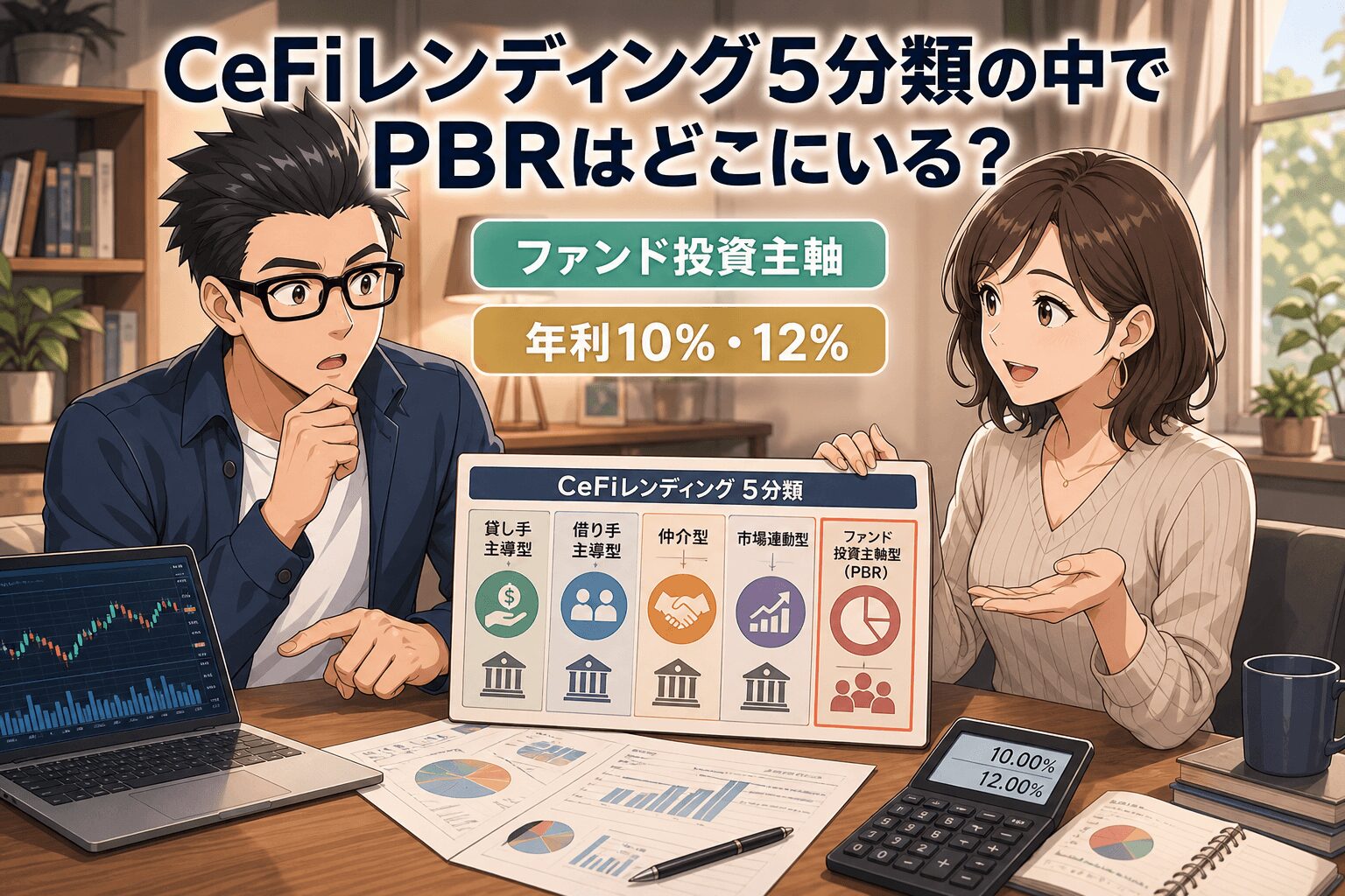 PBRレンディングの新たな可能性とは?についてファンド投資主軸や年利10%・12%などの要素を描いたイラスト