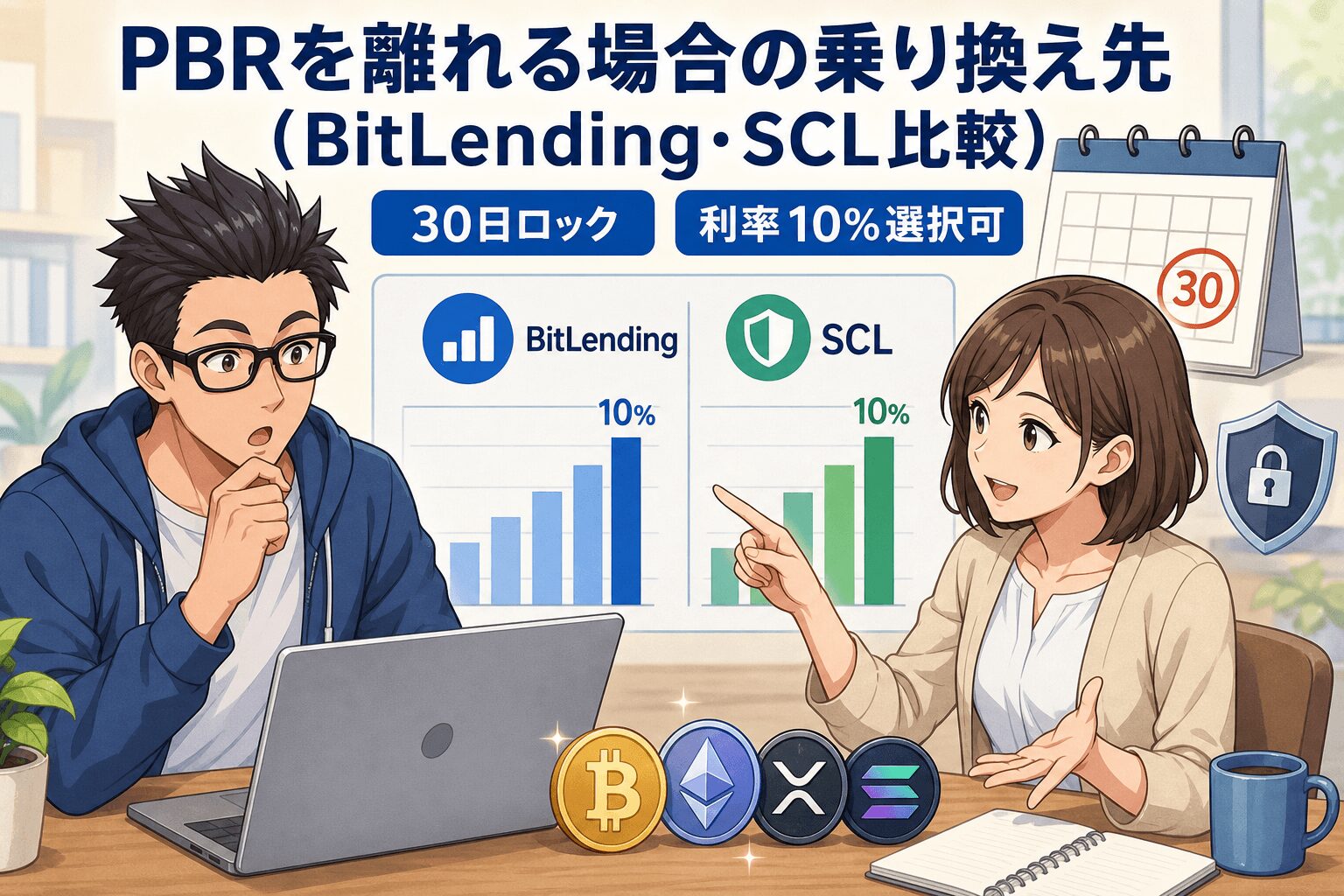 乗り換え先はこれだ!について30日ロックや利率10%選択可などの要素を描いたイラスト